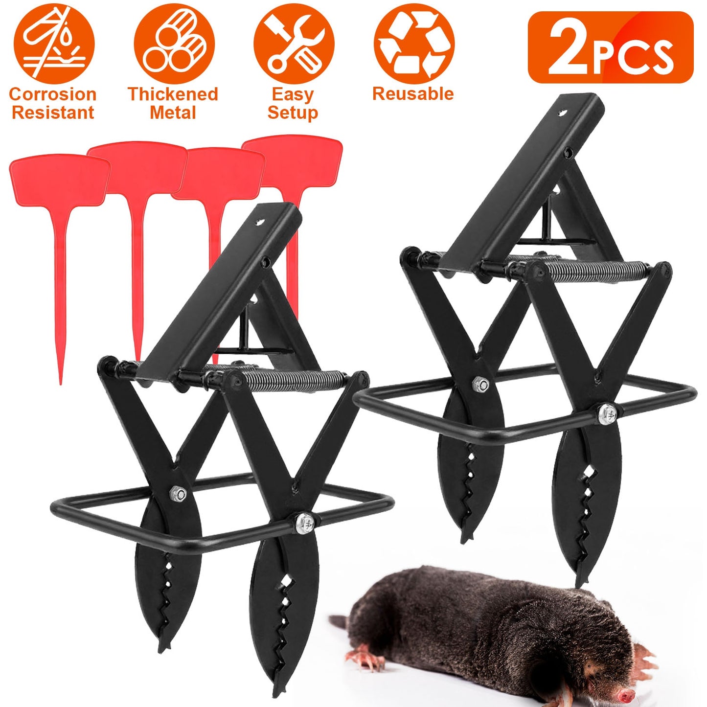 2PCS Reusable Mole Scissor Traps - Metal Rodent Control for Lawn