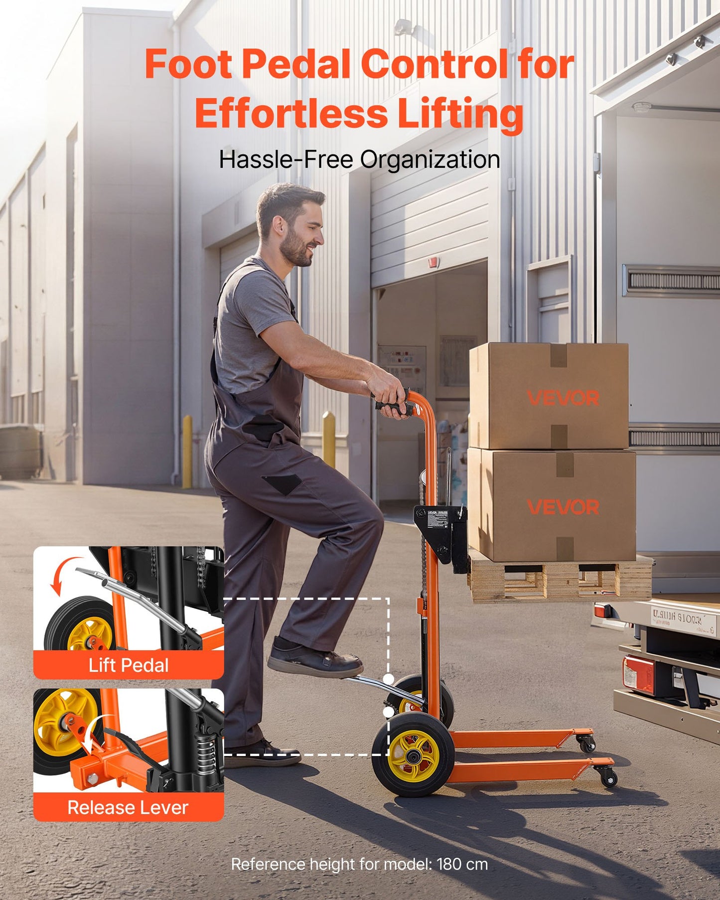 Hydraulic Material Lift Winch Stacker with 450 Lb Capacity - Portable Pallet Jack & Forklift Table, Black