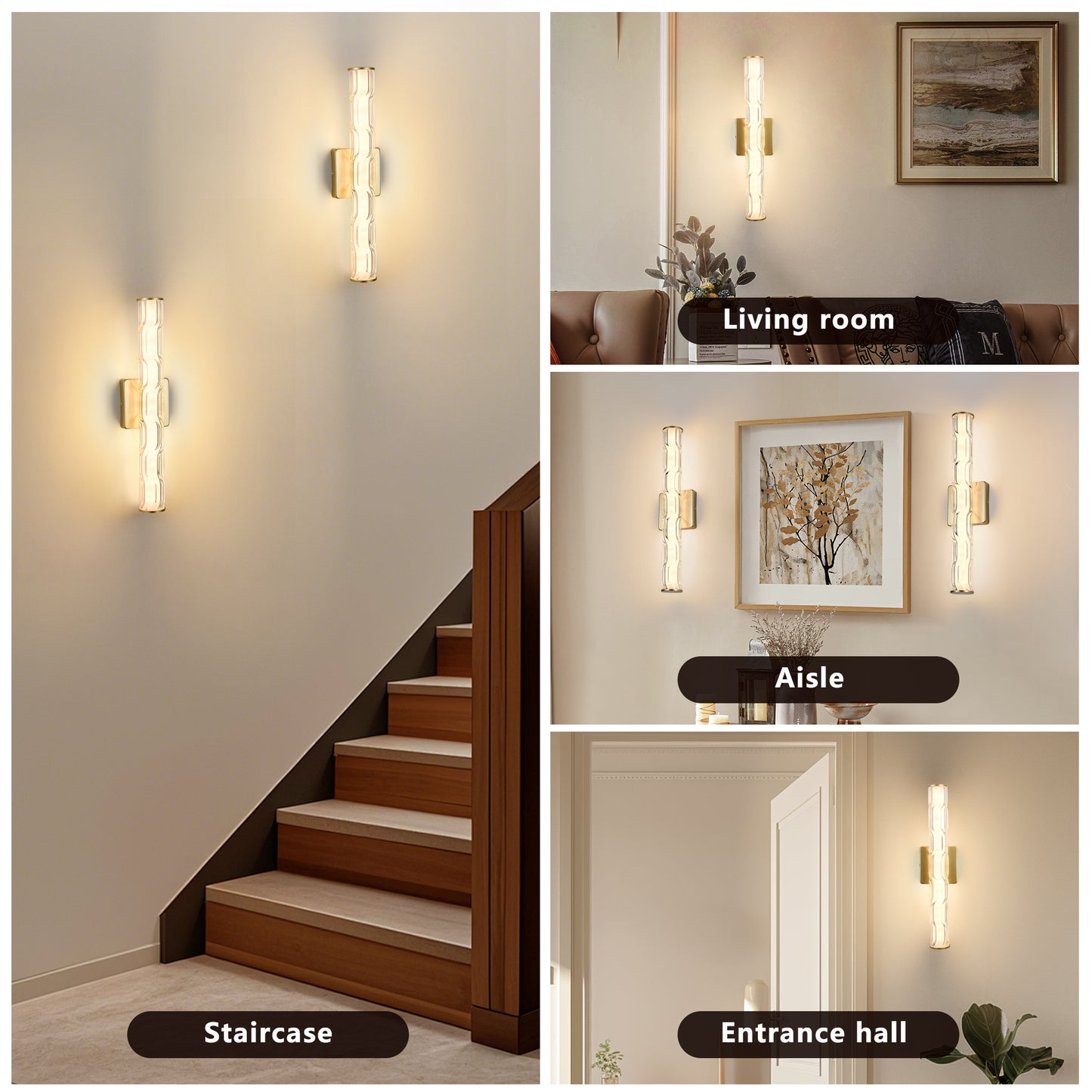 Modern K9 Crystal Wall Sconce - 19.7in Gold Set of 2
