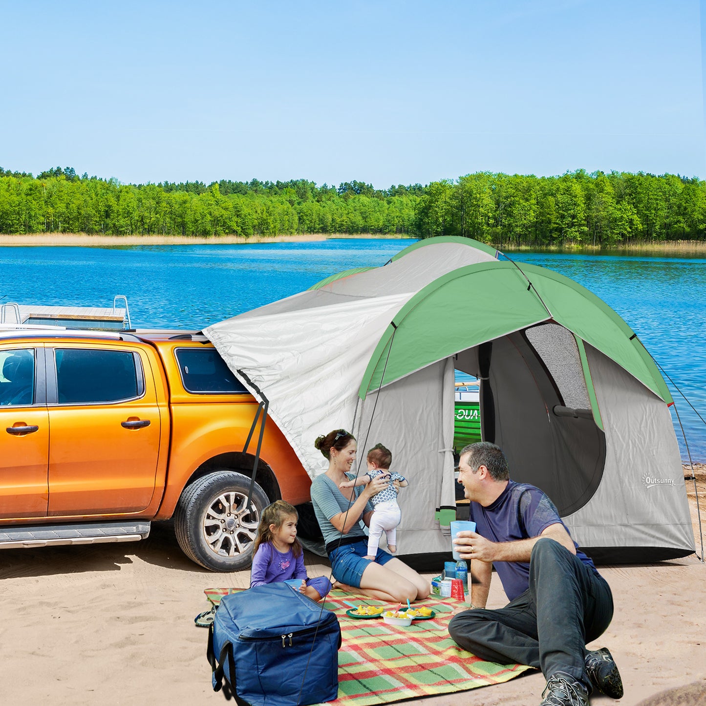 Waterproof SUV Tent for 5-6 Person Camping - Gray & Green