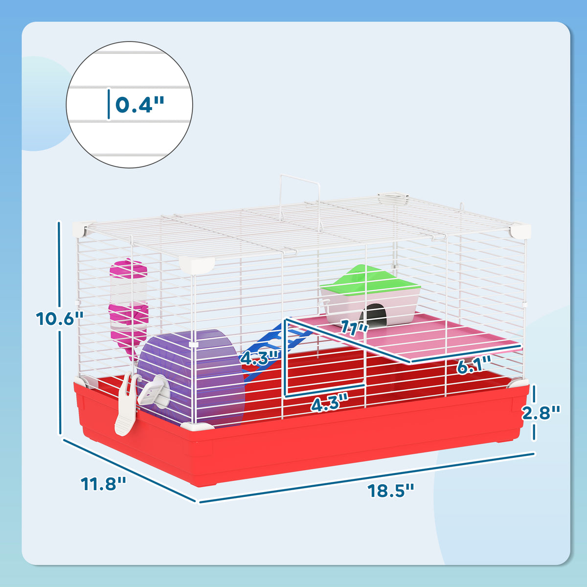 Hamster Cage 18.5 Inch with Exercise Wheel Water Bottle & Habitat - Red