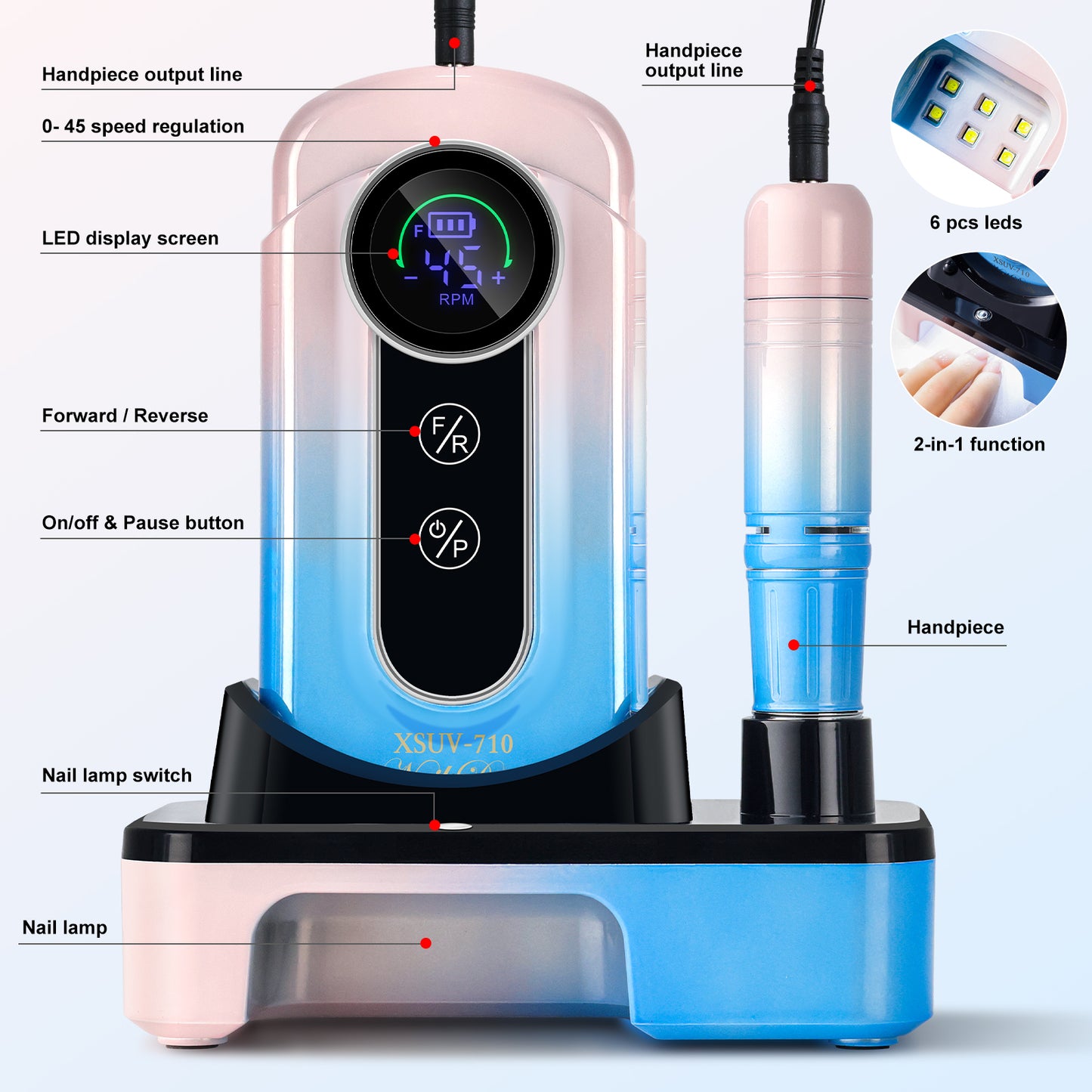 Portable Electric Nail Drill 45000RPM - Rechargeable Professional E-File Kit
