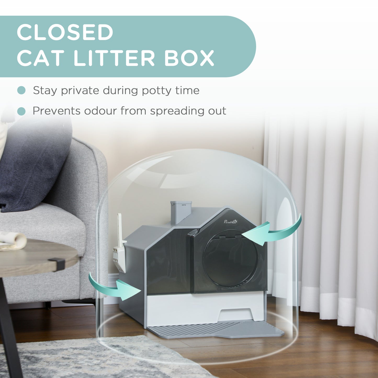 Hooded Cat Litter Box with Litter Mat - Enclosed, Odor-Reducing, Gray