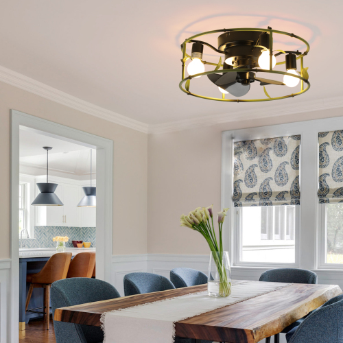 Green Built-in Ceiling Fan with Light and Remote Control - Modern Low Profile Design