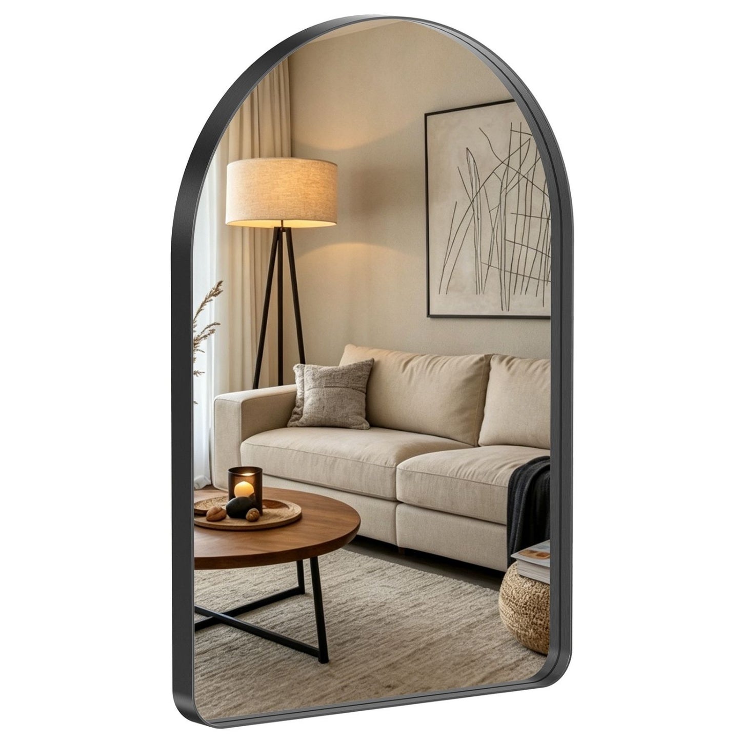 Arched Wall Mirror with Deep Metal Frame - Modern Bathroom Vanity Mirror