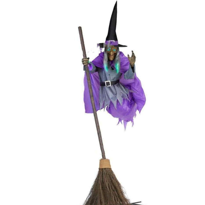 Large Flying Witch Halloween Decoration Outdoor Animatronic Horror Prop with Sound