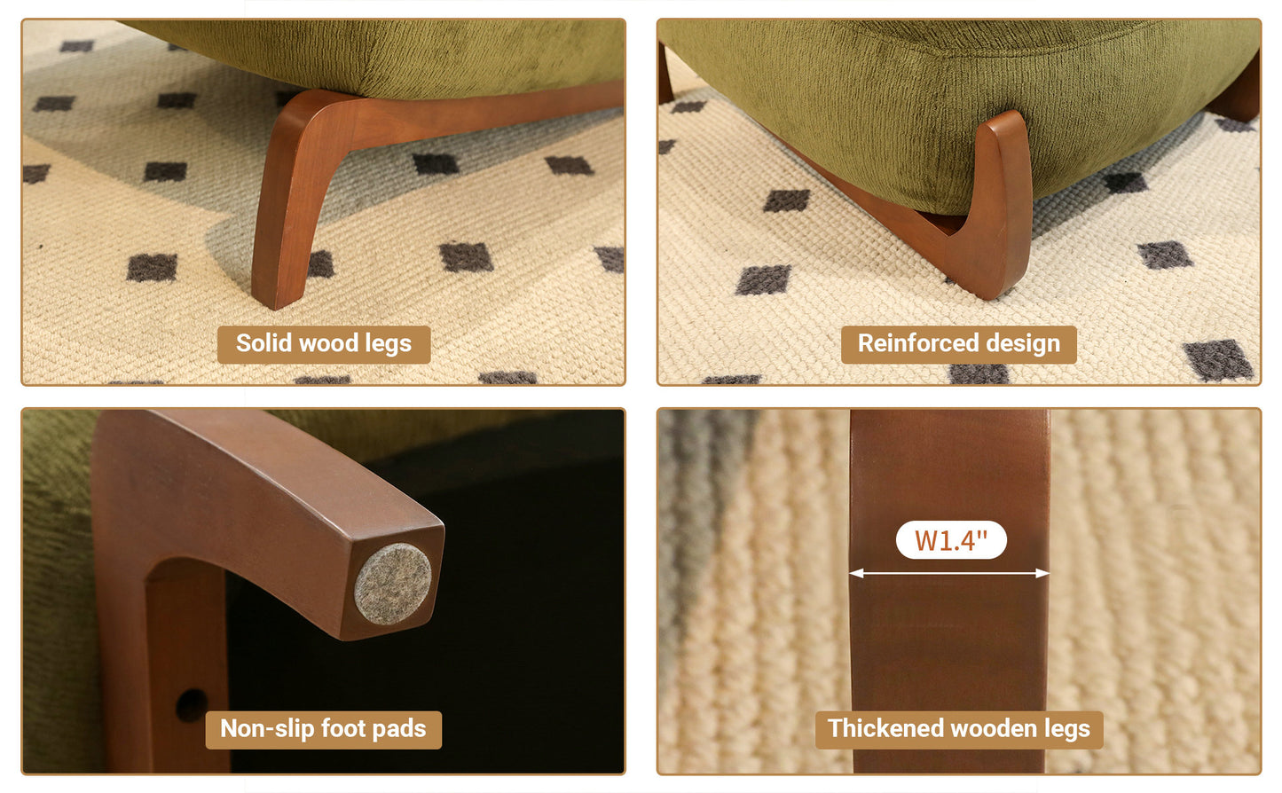 Green Velvet Accent Chair with Solid Wood Legs - Cozy Design