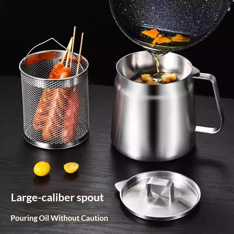 304 Stainless Steel Deep Fryer Strainer Set with Basket & Tongs - Leak-Proof Kitchen Tool