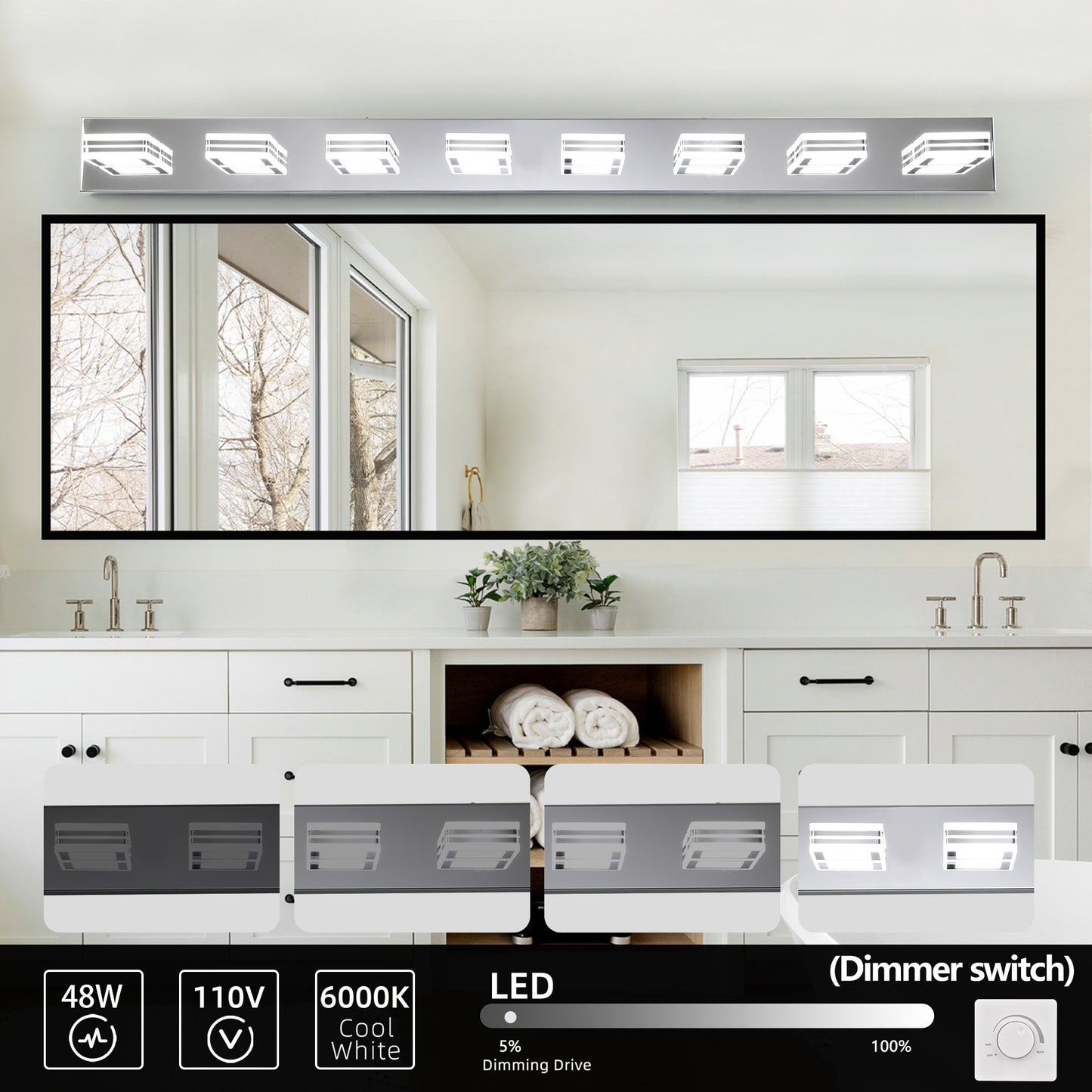 Modern Chrome 8-Light LED Wall Mount Vanity Light Fixture