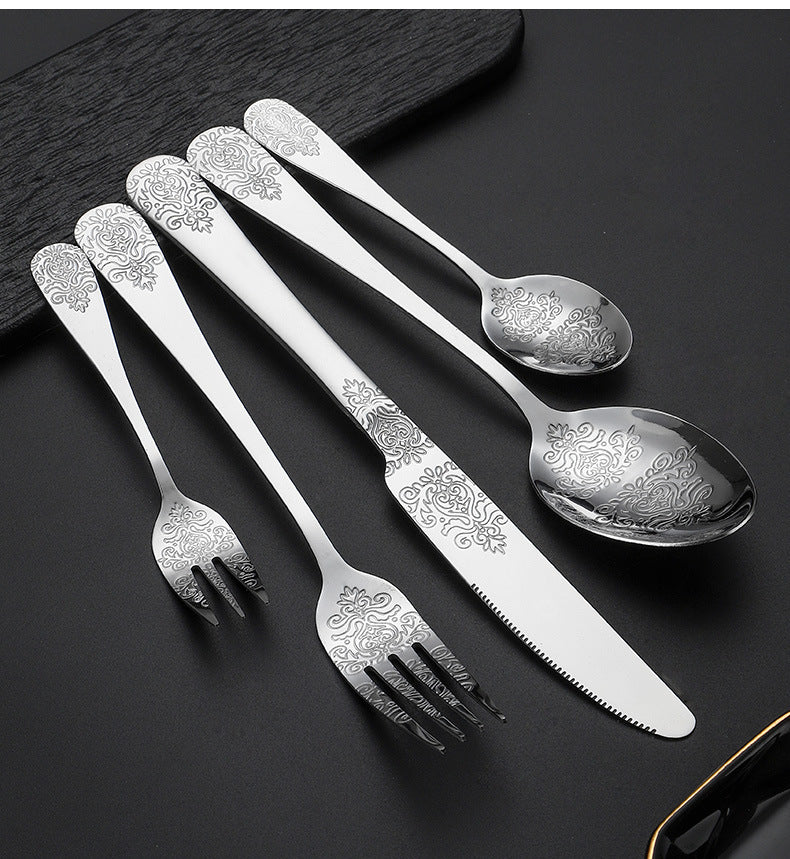 Vintage Gold-Plated Stainless Steel Cutlery Set - Dinner Knife Fork Spoon Tea Spoon