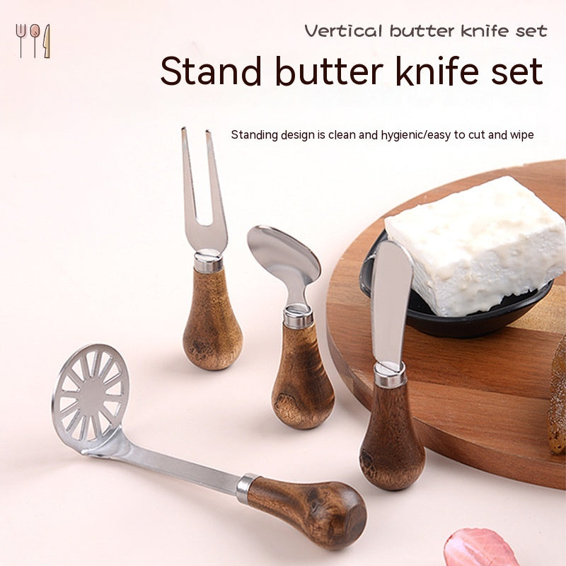 Cheese Knife and Scraper Set with Wooden Handle - Bread, Butter, Cake Serving Utensil
