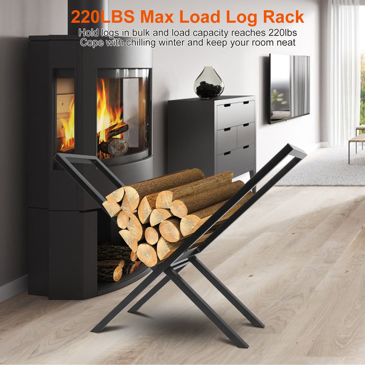 Firewood Log Rack - Heavy-Duty Steel Storage Holder, 220LBS Capacity