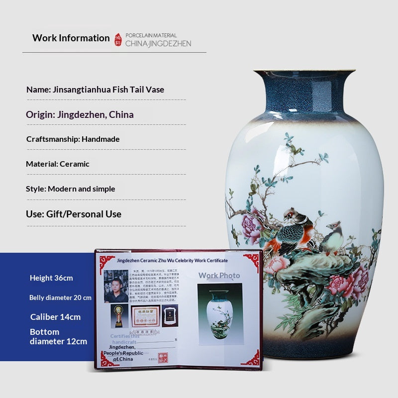 Chinese-Style Pastel Ceramic Vase with Floral & Landscape Designs