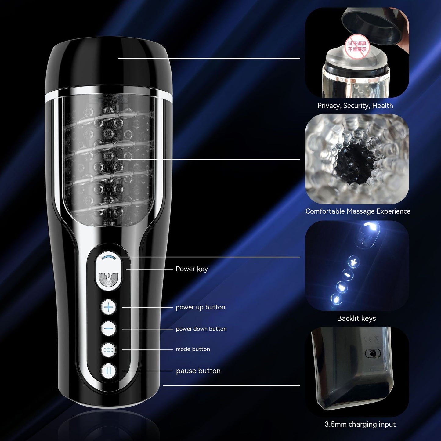 Men's Automatic Vibration Massager with Telescopic Function - Black