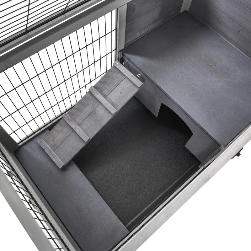 Indoor Rabbit Enclosure with Wheels & Enclosed Run - Wooden Pet Cage for Small Animals