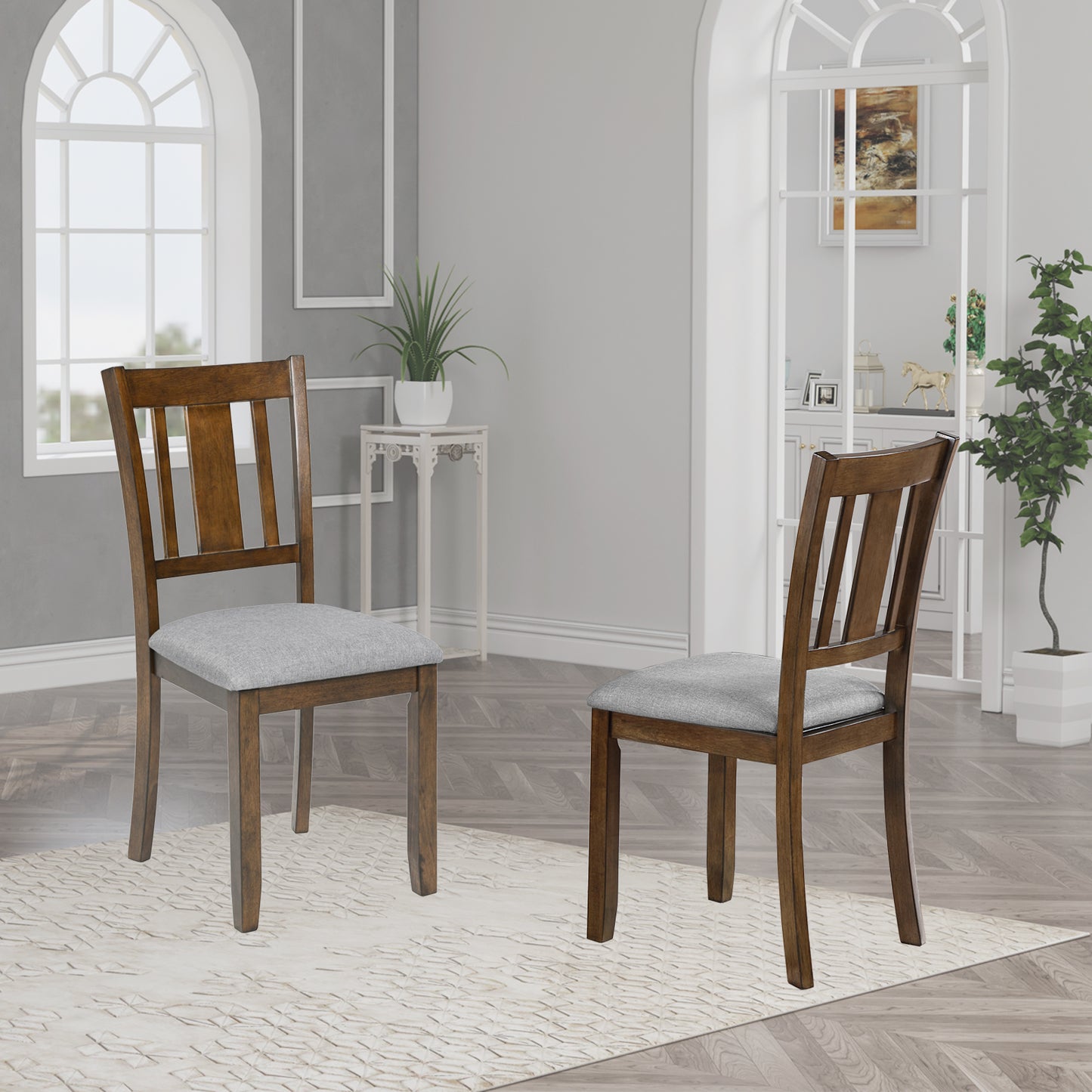 Walnut Wooden Dining Chairs Set of 4 with Padded Seats