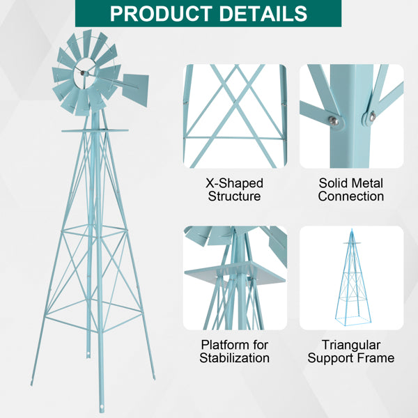 8ft Garden Windmill Wind Vane with Green Steel Construction