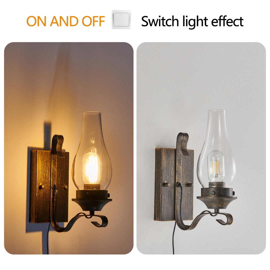 Rustic Farmhouse Wall Sconces Set of 2 - Vintage Plug-in Lights
