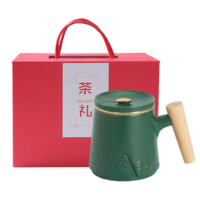 Ceramic Tea Separation Cup with Lid - Double Layer, Microwave Safe, 301-400ml