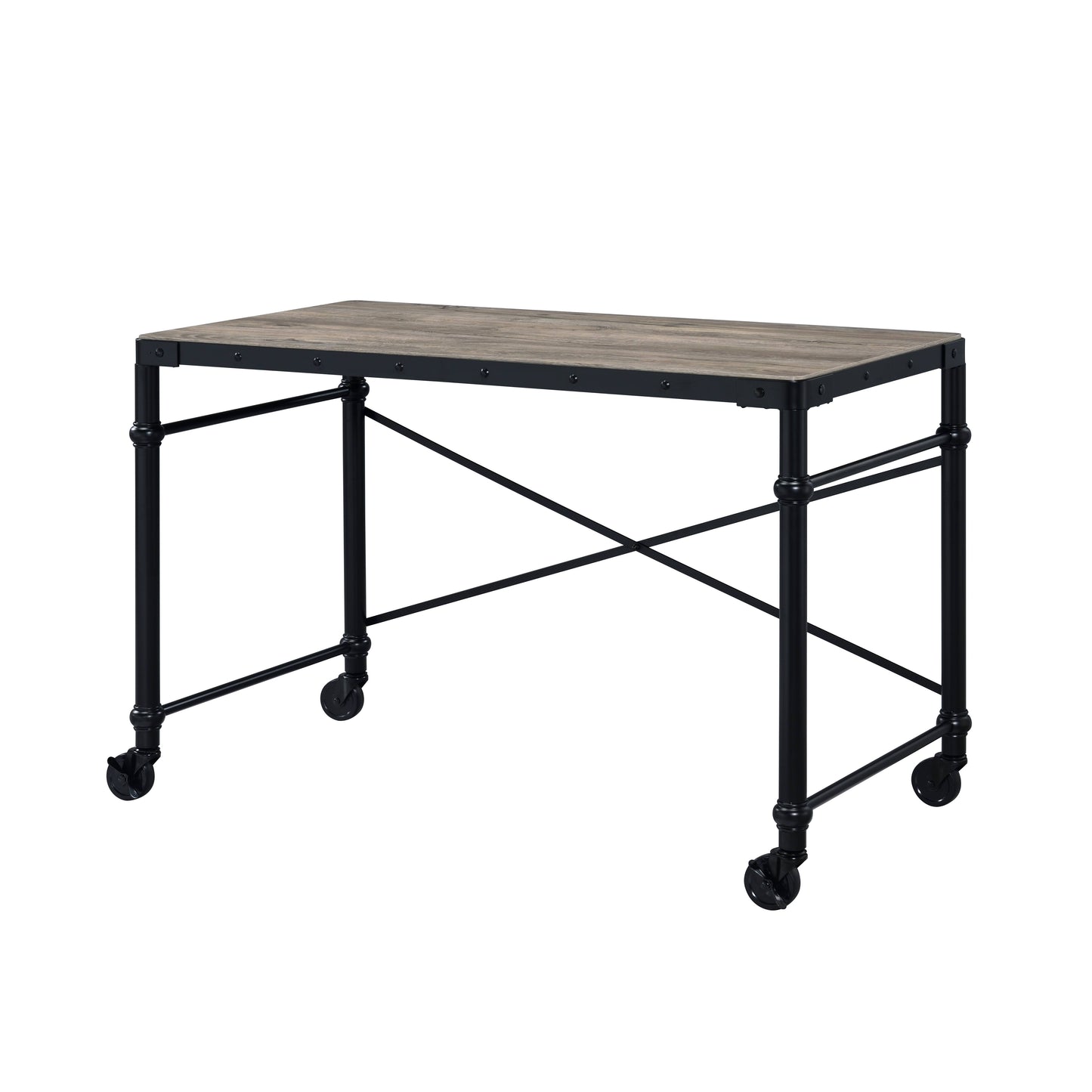 Rustic Oak & Black Finish Writing Desk - Mobile Design