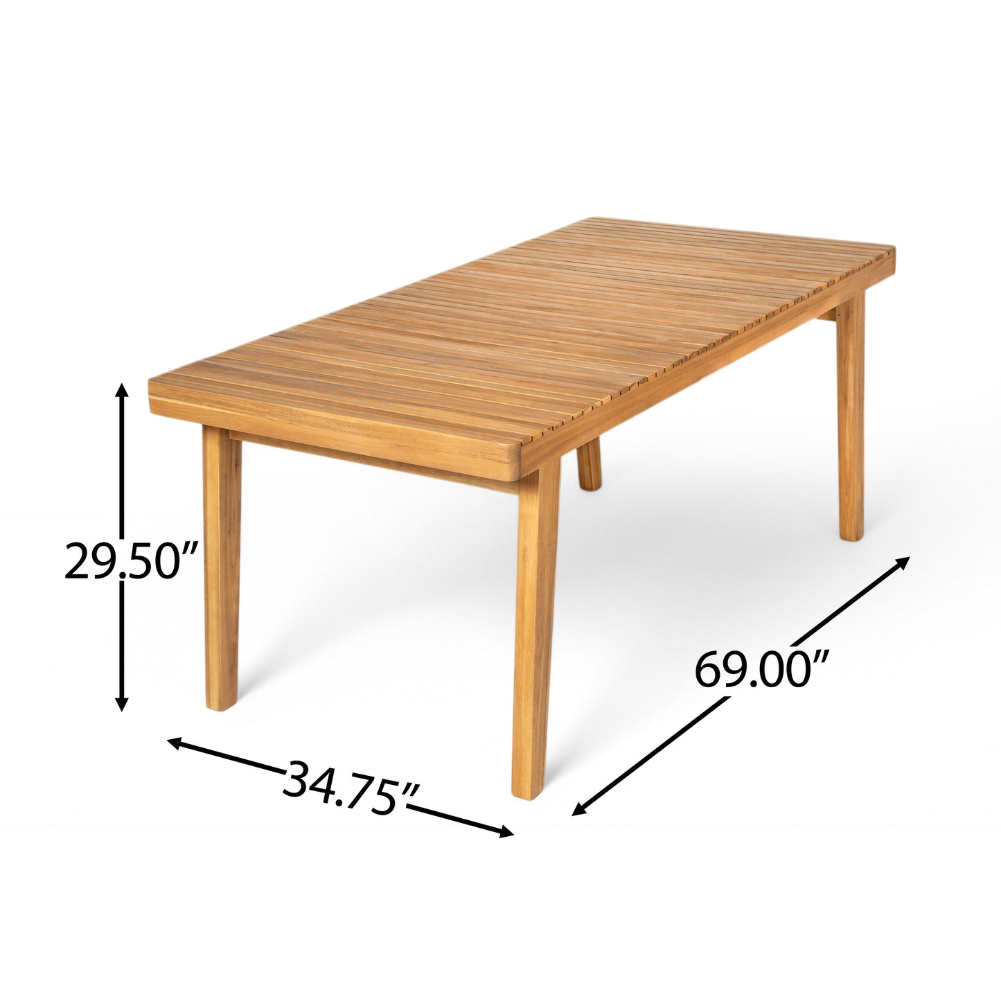 69" Acacia Wood Outdoor Dining Table - Slatted Top, 300 lbs Capacity