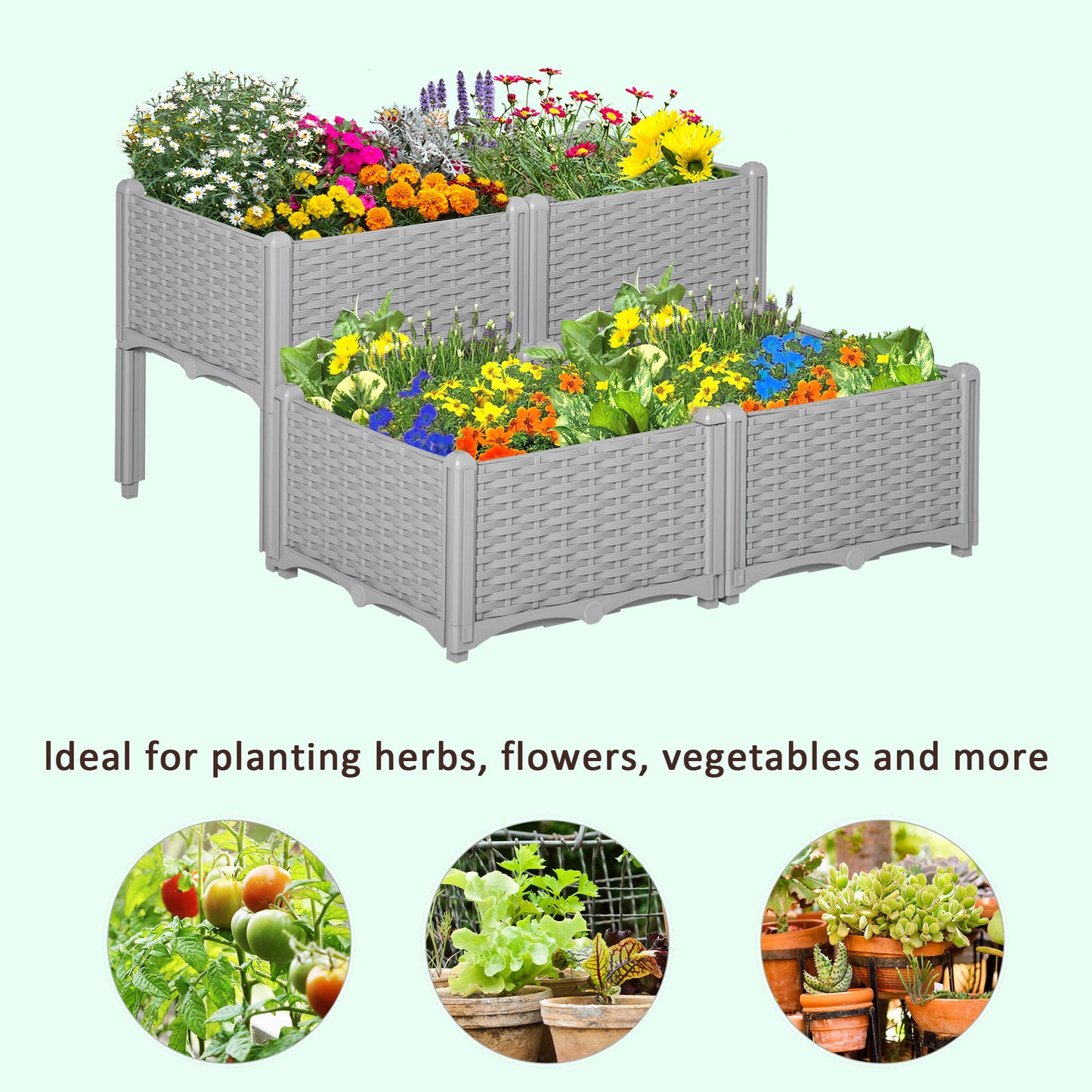 4-Piece Raised Garden Bed with Legs, Self-Watering Planter Box for Flowers Herbs Vegetables - Gray