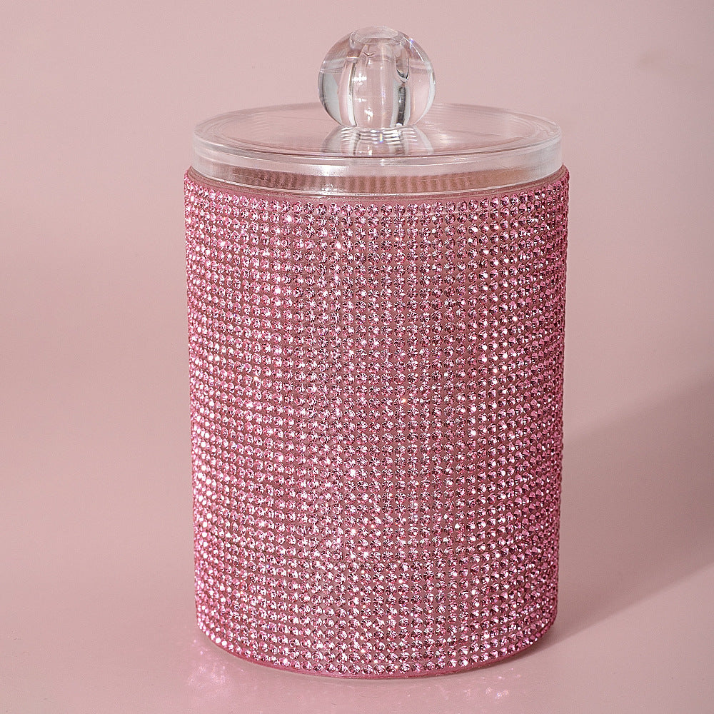 Diamond-Embellished Cotton Swab Storage Box - Home Organization