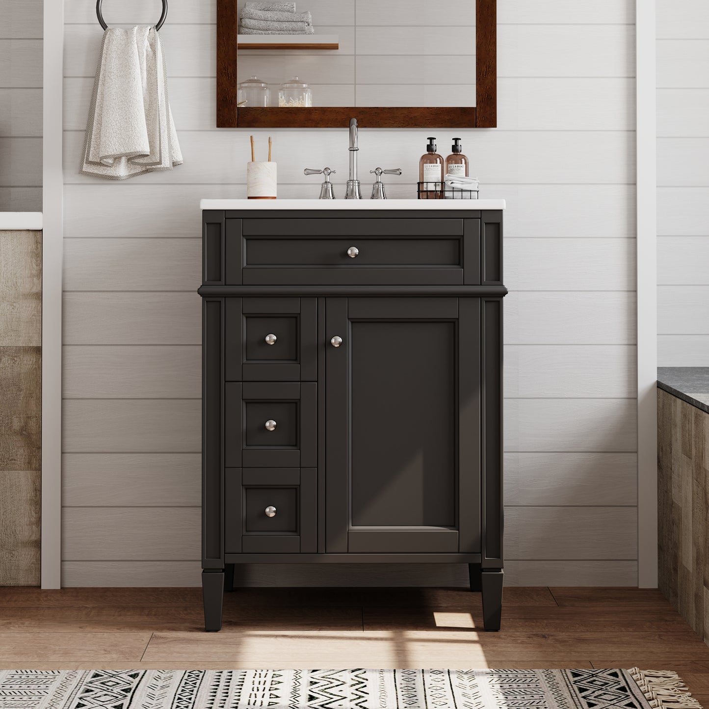 24-Inch Modern Bathroom Vanity with Sink and Storage - Black