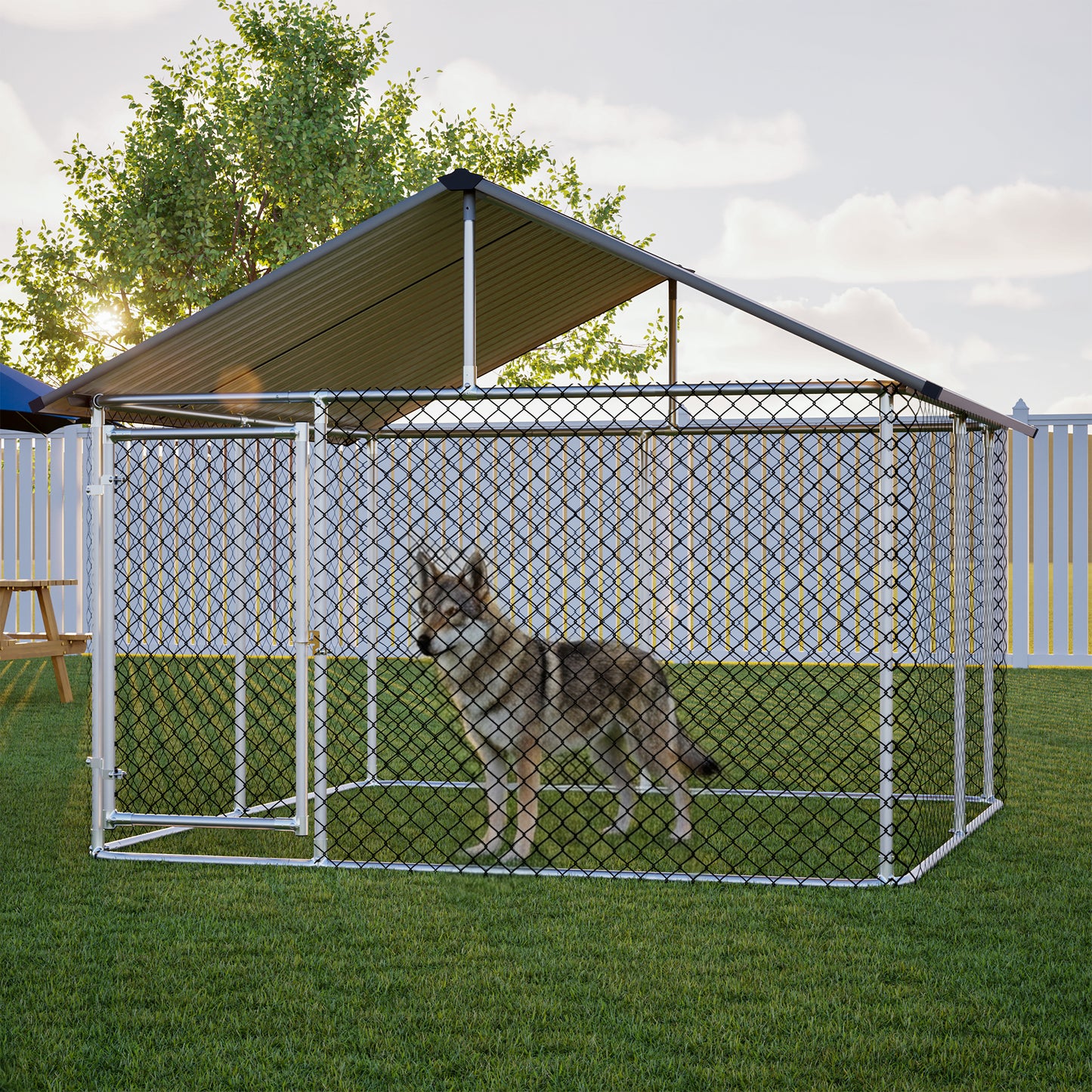 7.5'x7.5' Outdoor Heavy Duty Dog Kennel For Large Dogs, Rust-Proof