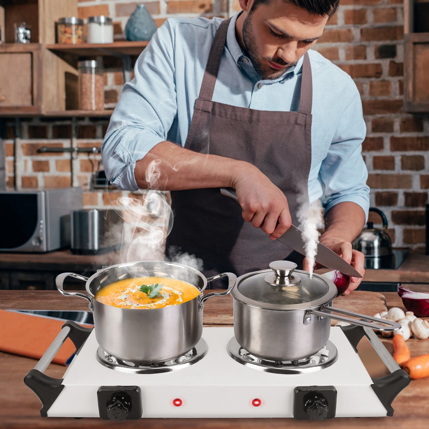 2000W Portable Electric Stove with Dual Coil Burners - White