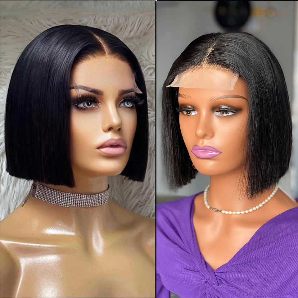 Vietnam Bone Straight Human Hair Wigs - 8 Inch Bob Style, Natural Look, Heat-Dyeable