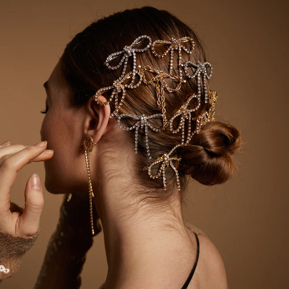 Bow Hair Clips for Women Girls - Cropped Hair Barrettes with Rhinestones