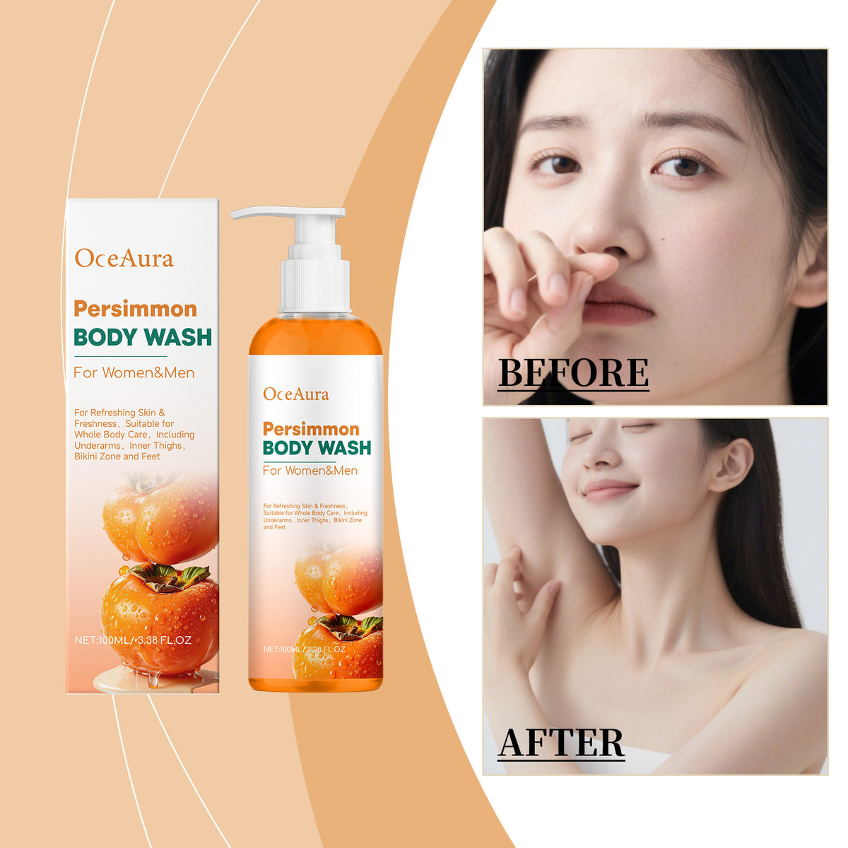 Persimmon Deodorizing Shower Gel 100ml - Deep Cleansing & Freshness