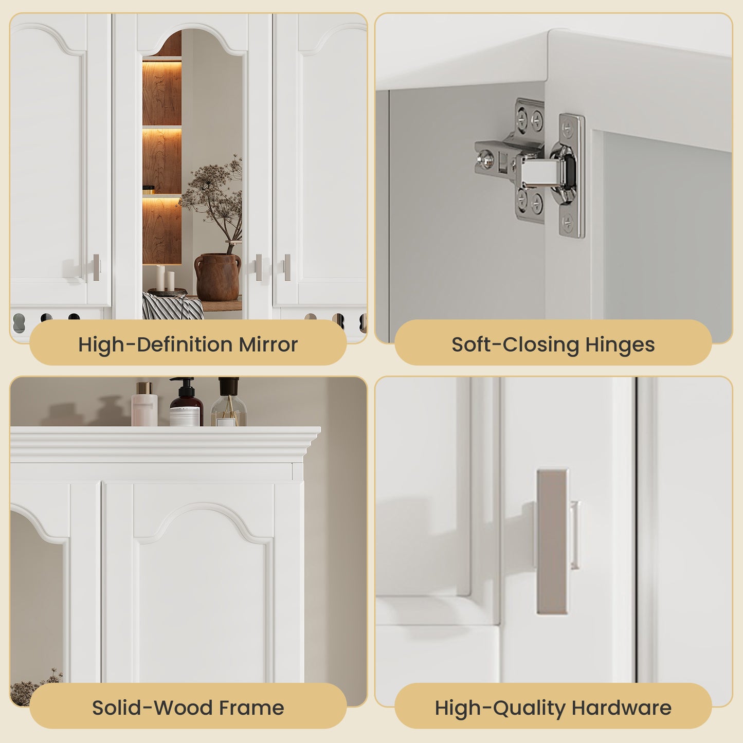 35 Inch Wall-Mount All-in-One Mirror Cabinet With Adjustable Shelves,