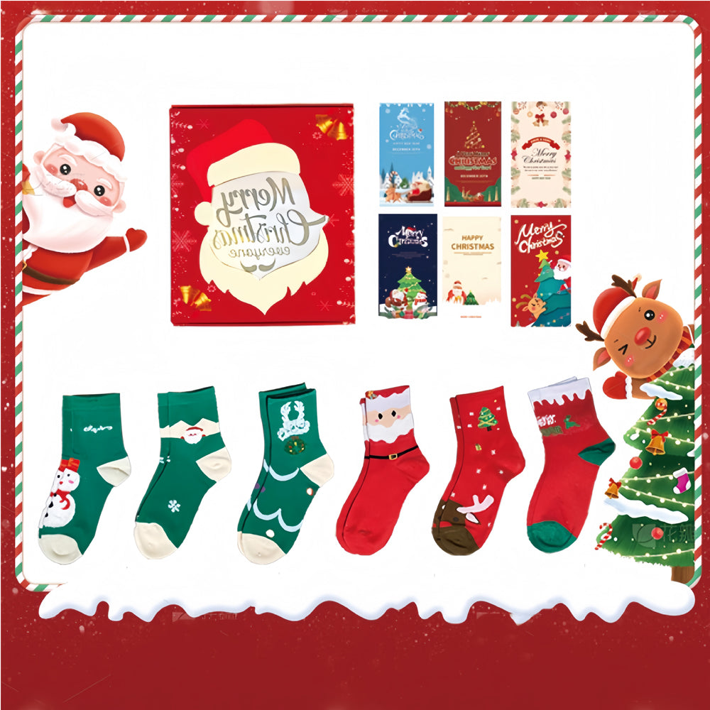 Christmas Socks Gift Set with 6 Greeting Cards - Multicolor