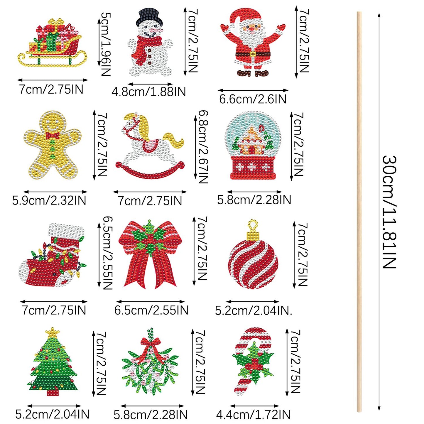 12Pcs Christmas Rhinestones Art Kits - Santa, Snowman & More