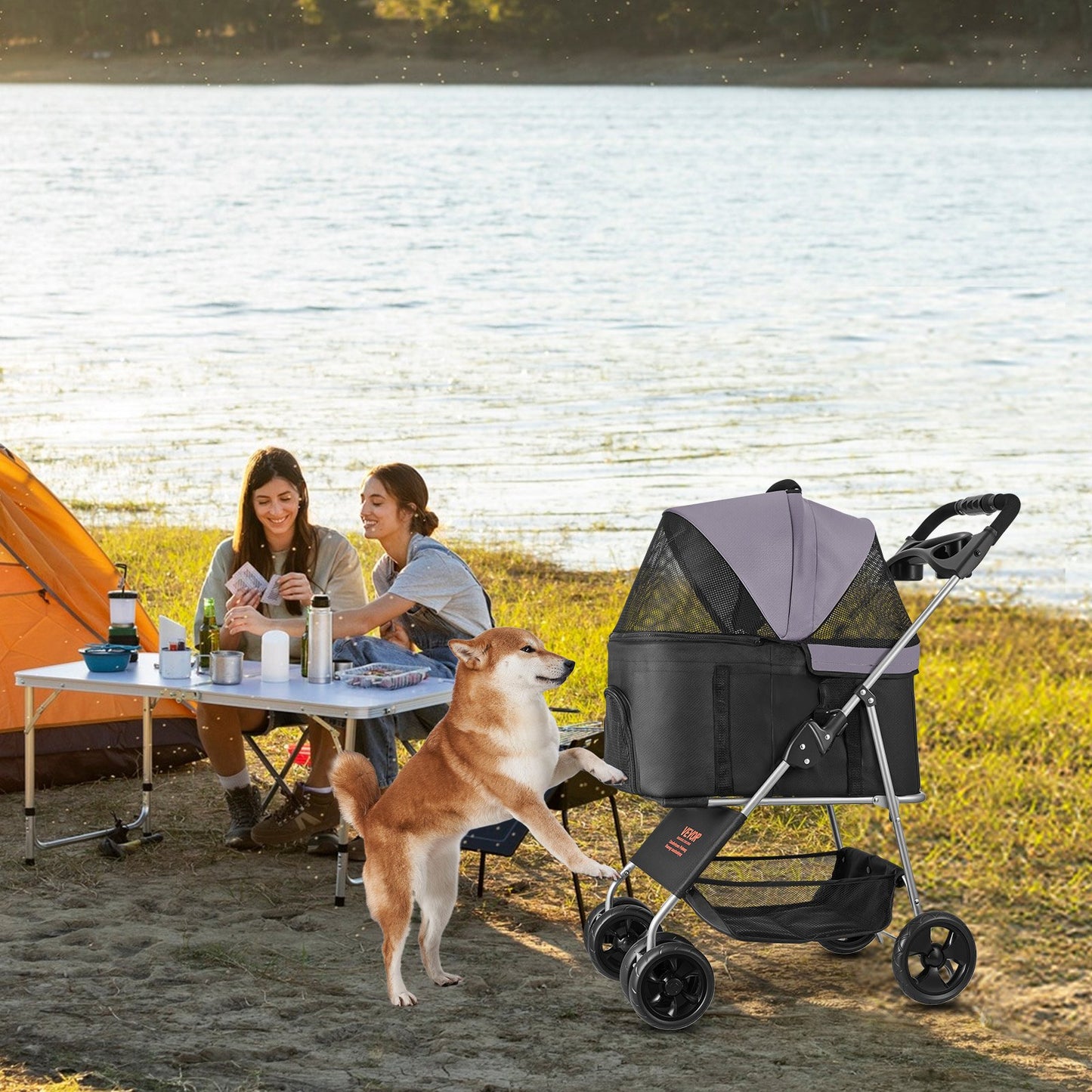 Foldable Dog Stroller with Detachable Carrier Up to 35lbs - MultiColor Pet Travel