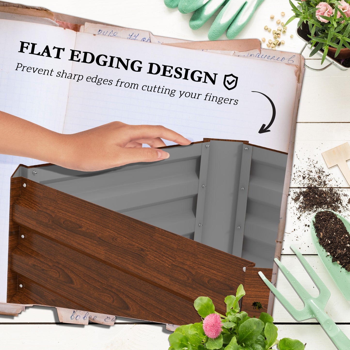 Galvanized Raised Garden Bed with Tomato Cage - 24x24x73.5 Inches, Brown