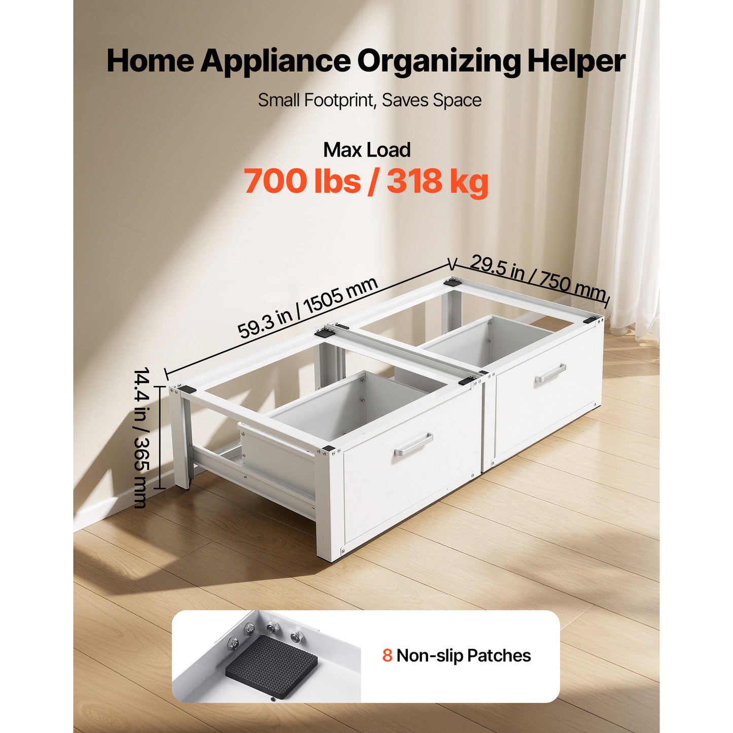 Laundry Pedestal with Drawer - 14 Inch Heavy-Duty Steel Stand for Washer & Dryer, White, 2 Pack