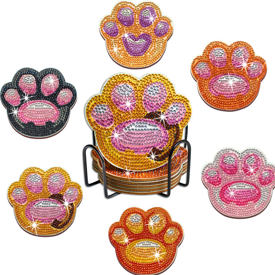 Wooden Coaster Set with Stand - Bear Claw Pattern Handcrafted Drink Coasters