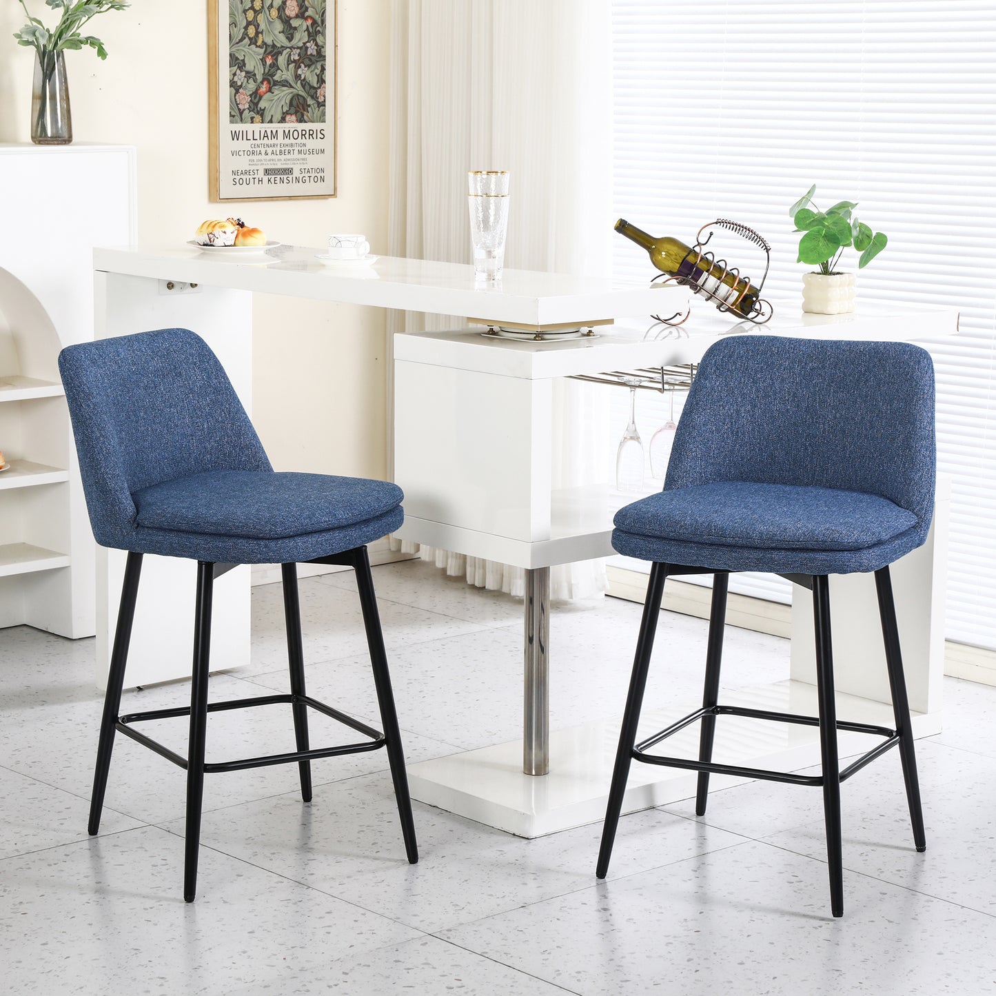 Counter Height Swivel Bar Stools Set Of 2, 360 Upholstered Barstools