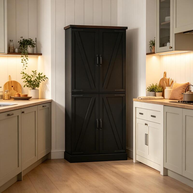 Tall Vertical Pantry Cabinet, Chic Kitchen Storage Organizer For Home