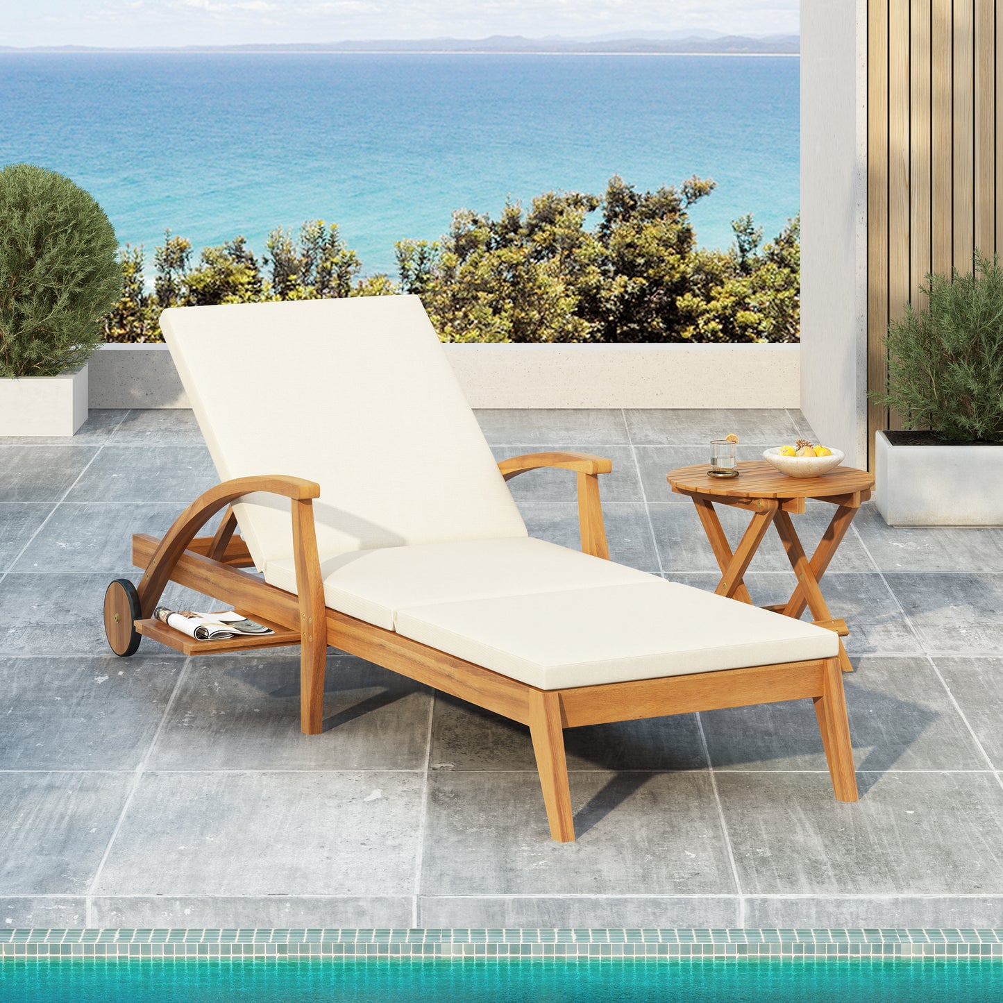 OUTDOOR RECLINER SIDE TABLE SET - COMES WITH 2 INCH CUSHION AND