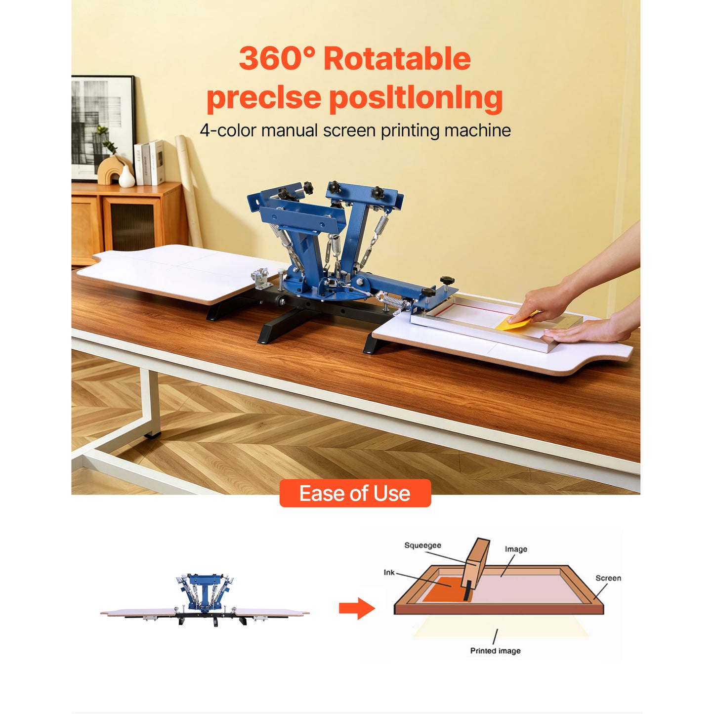 4-Color Screen Printing Machine 21.3x17.7 In Rotatable DIY T-Shirt Press