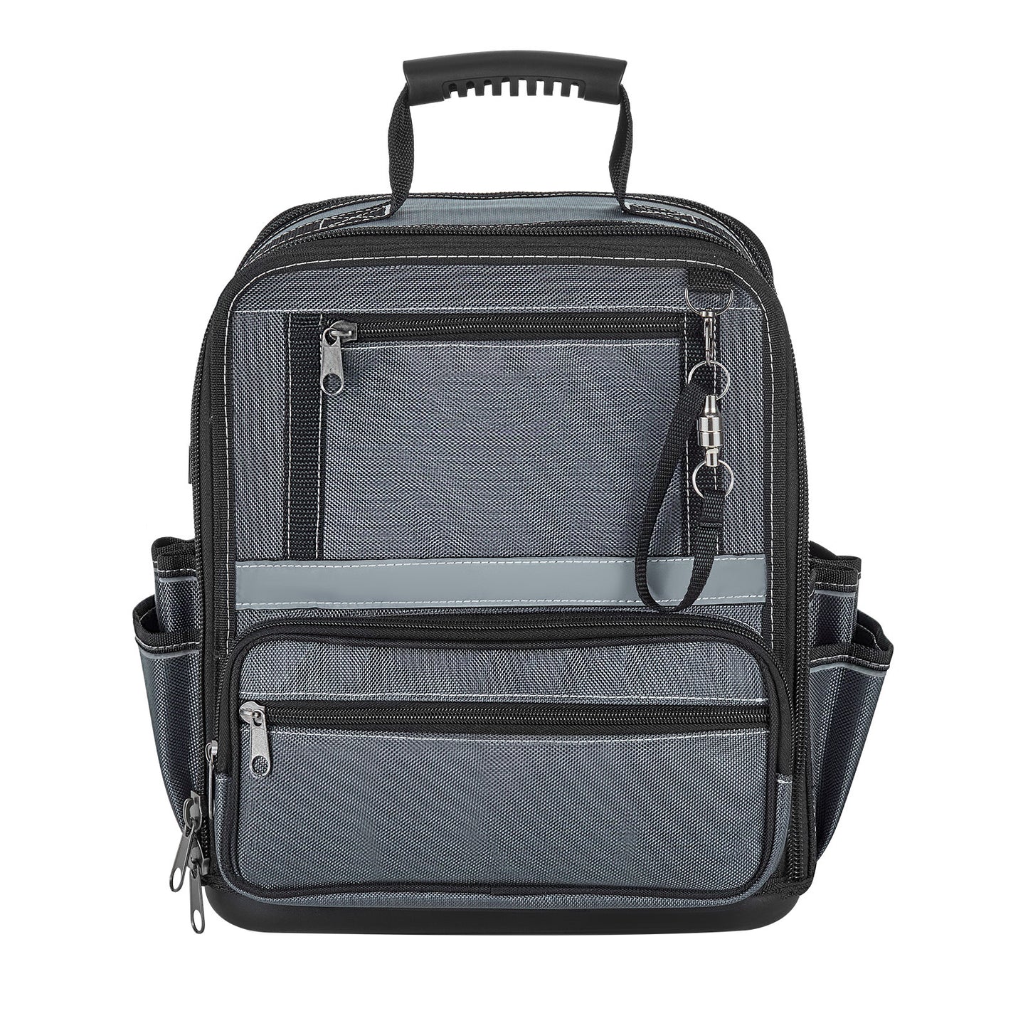 Large 13.2 Inch Tool Bag with 34 Pockets, Hard Plastic Base, Zipper & Adjustable Shoulder Strap