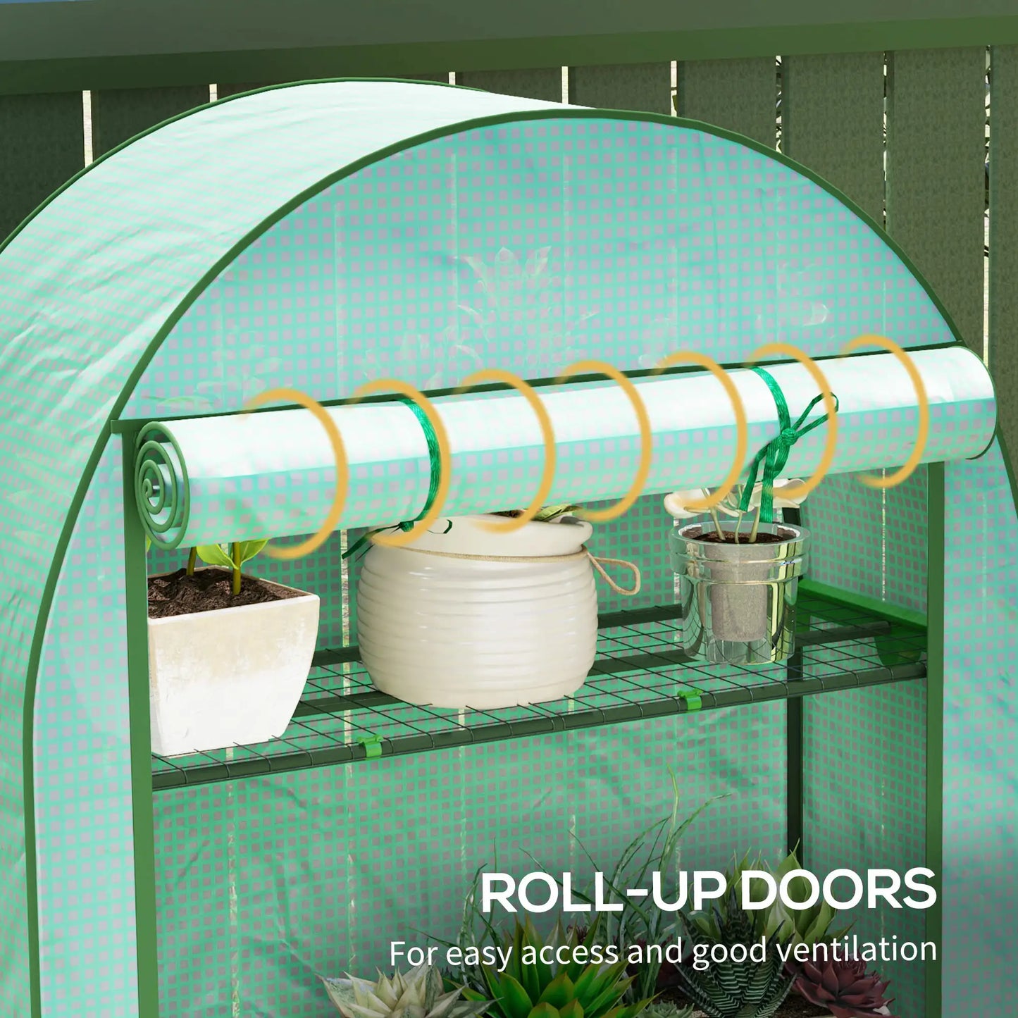 Portable Lean-To Greenhouse with 4 Shelves - Green