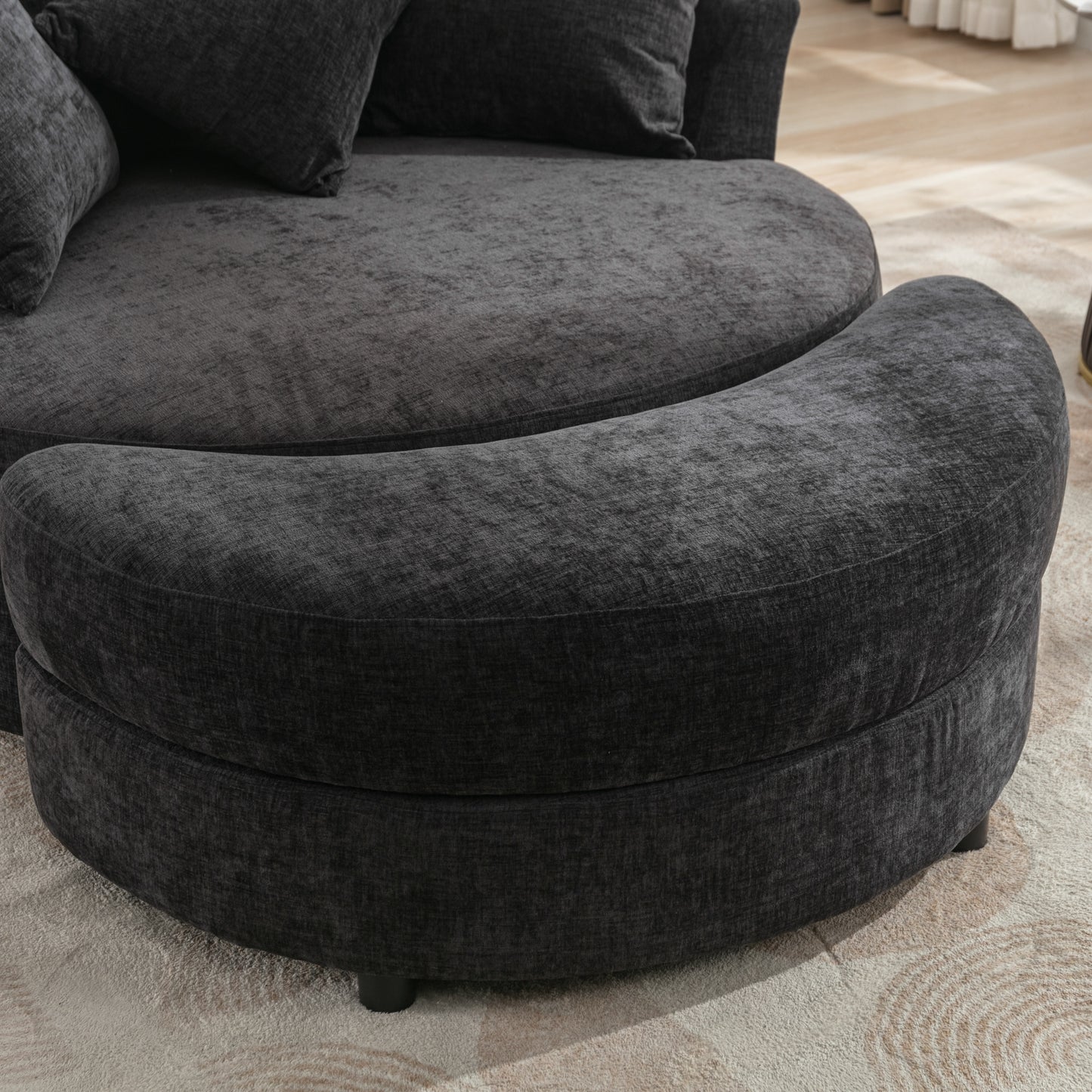 360° Swivel Accent Barrel Chair with Storage Ottoman & 4 Pillows - Gray