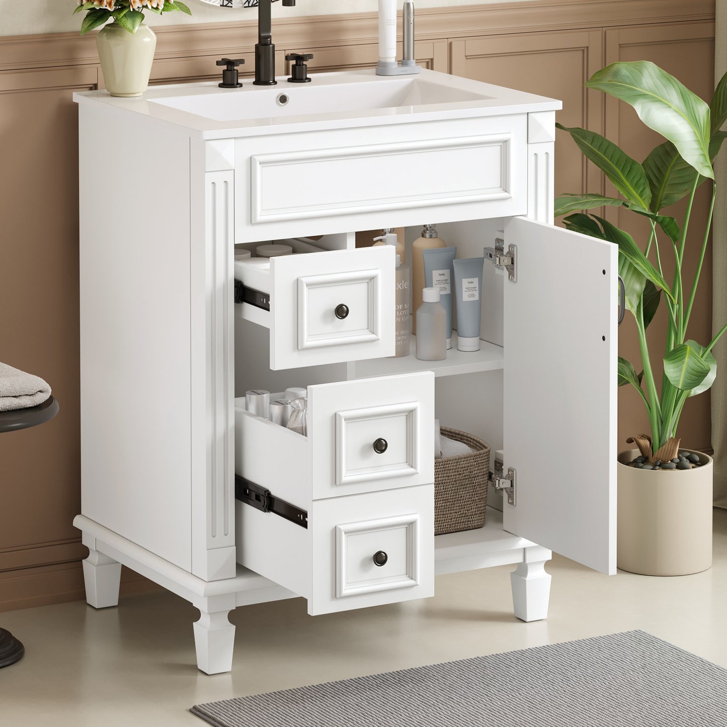 24 Bathroom Vanity With Ceramic Sink, Small Sink Cabinet, Modern