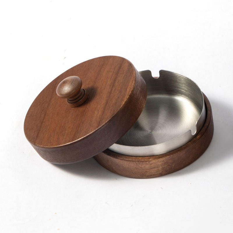 Unique Wooden Walnut Ashtray with Lid - Multiple Colors