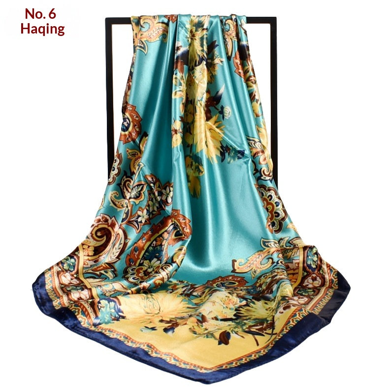 Retro Paisley Satin Square Scarf - Floral Print Large Neck Head Wrap